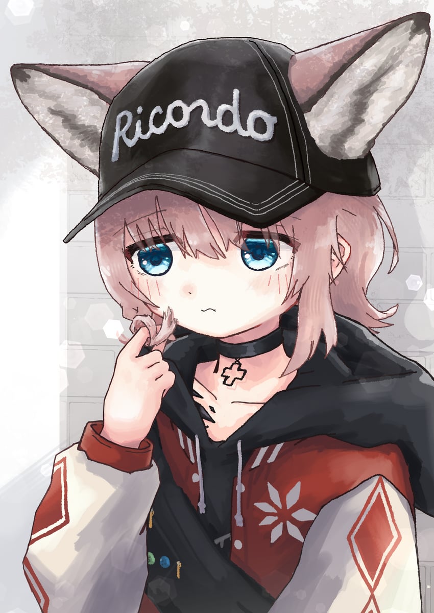 明日方舟、苏苏洛 (明日方舟)、苏苏洛 (随心所欲) (明日方舟) 1名女孩 兽耳 黑色项圈 黑帽子 蓝眼