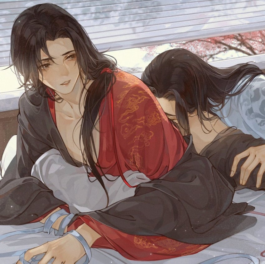 魔道祖师、蓝忘机、魏无羡 2个男孩 不同发型 屁股崇拜 床 床单