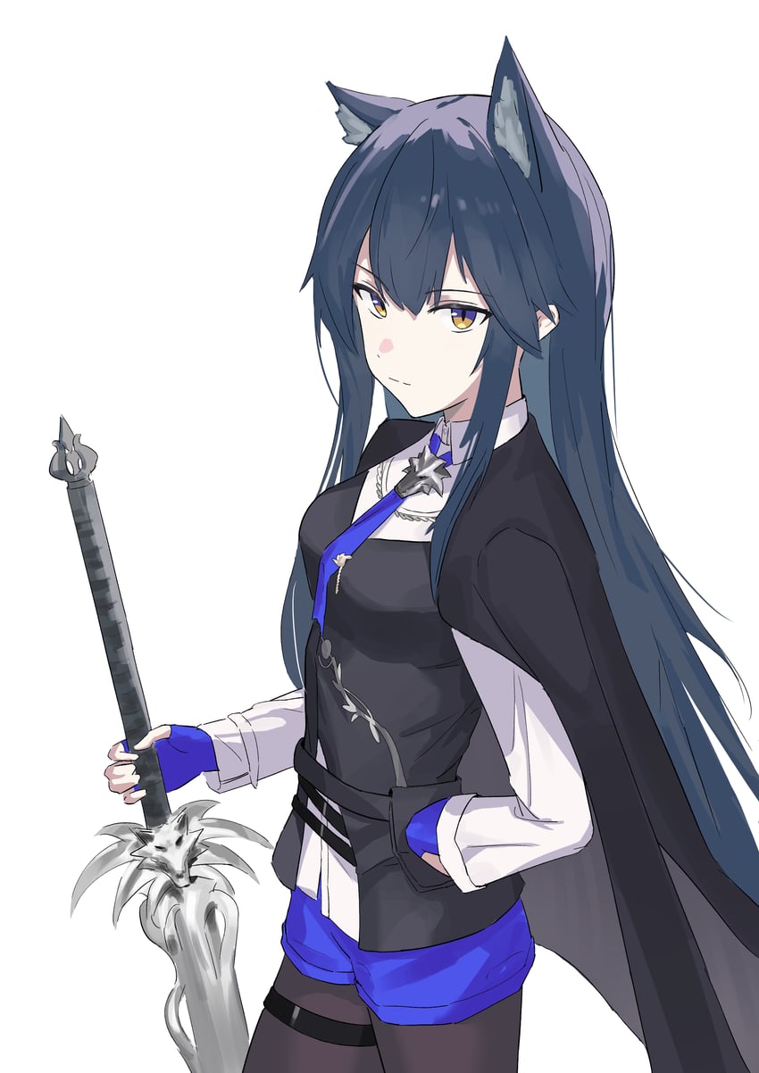 明日方舟、德克萨斯 (明日方舟)、缄默德克萨斯 1名女孩 兽耳毛 兽耳 黑发 黑色连裤袜