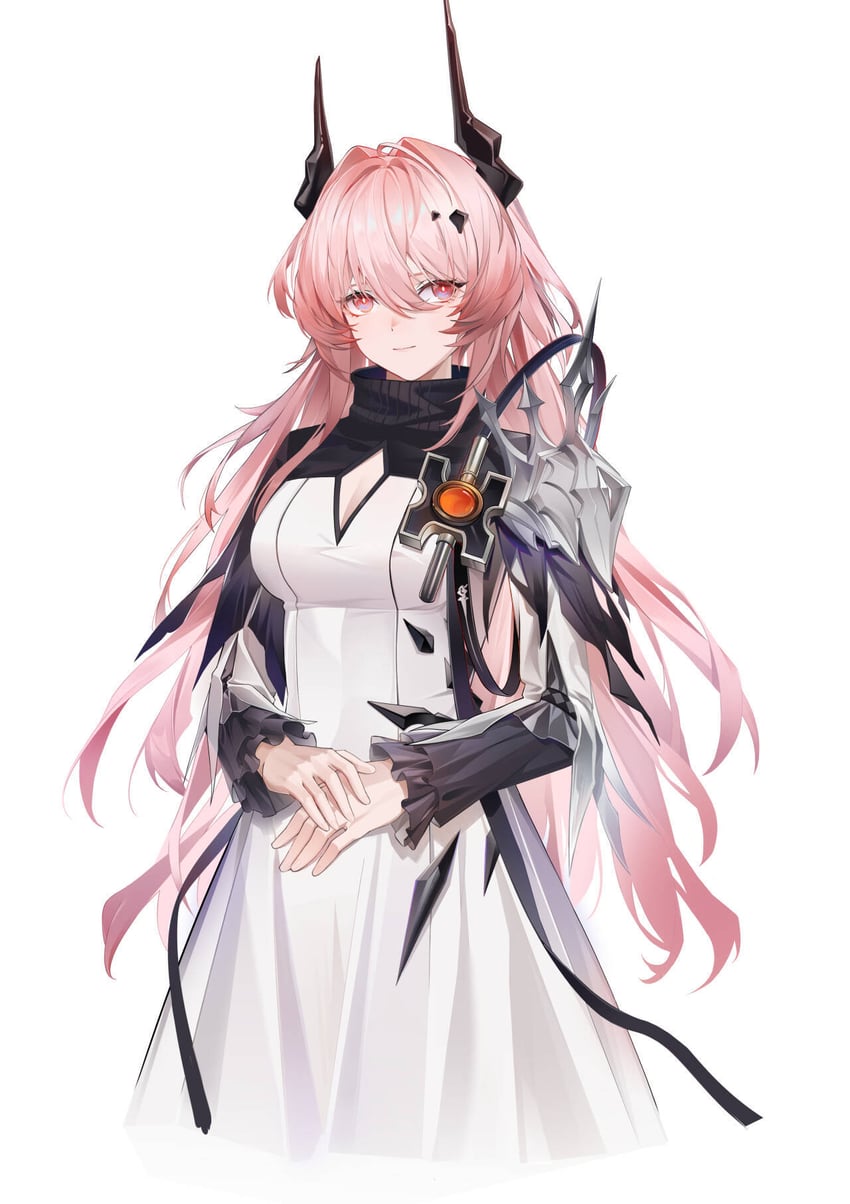 明日方舟、特蕾西娅 1名女孩 黑角 乳房 乳沟 胸部镂空