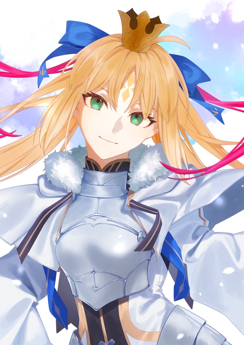 Fate/Grand Order、Fate系列、阿尔托莉雅·卡斯特 (Fate) 1名女孩 呆毛 铠甲 金发 蓝色蝴蝶结