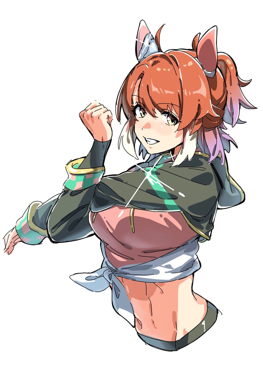 赛马娘、烈焰快驹 (中心舞台) (赛马娘)、烈焰快驹 (赛马娘) 1名女孩 呆毛 兽耳 黑连裤袜 黑色短坎肩