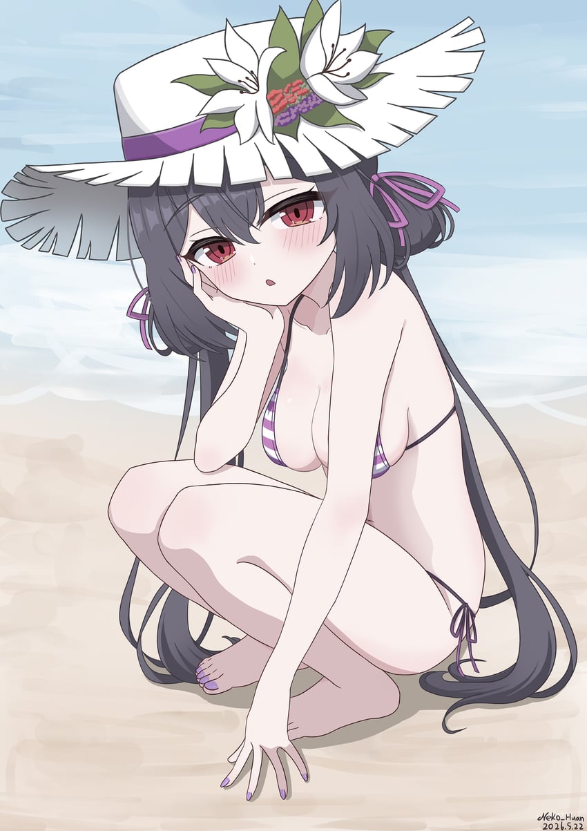 异界事务所、lily (counter:side) 1名女孩 赤脚 海滩 比基尼 黑发