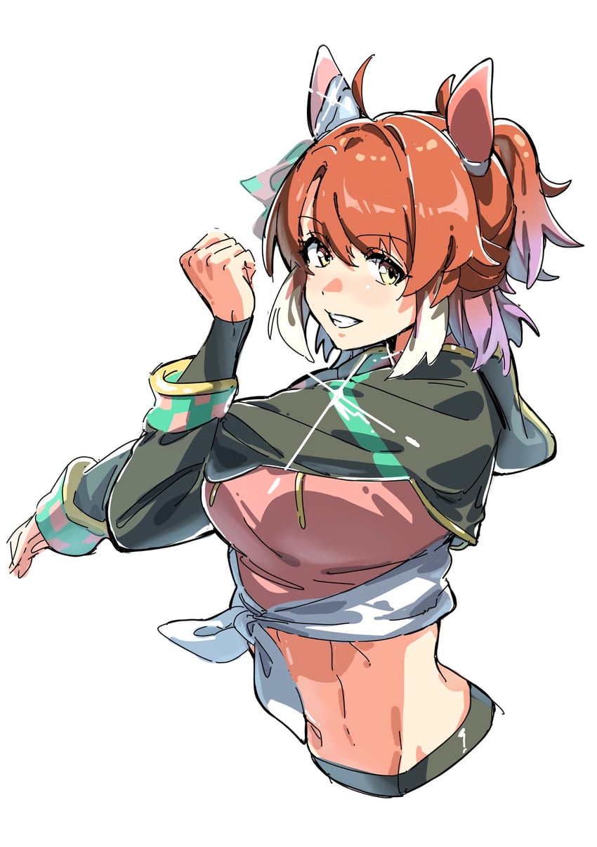 赛马娘、烈焰快驹 (中心舞台) (赛马娘)、烈焰快驹 (赛马娘) 1名女孩 呆毛 兽耳 黑连裤袜 黑色短坎肩