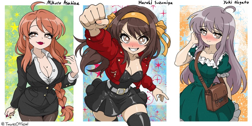 凉宫春日的忧郁、asahina mikuru、asahina mikuru (adult) 3人女子 年龄增长 呆毛 包 腰带
