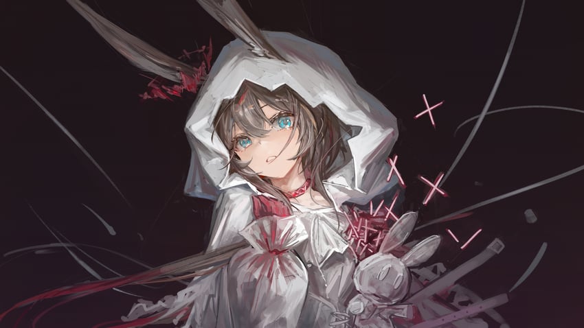 明日方舟、时尚芭莎、阿米娅 (明日方舟) 1名女孩 兽耳 棕发 连衣裙 耳朵穿过头饰