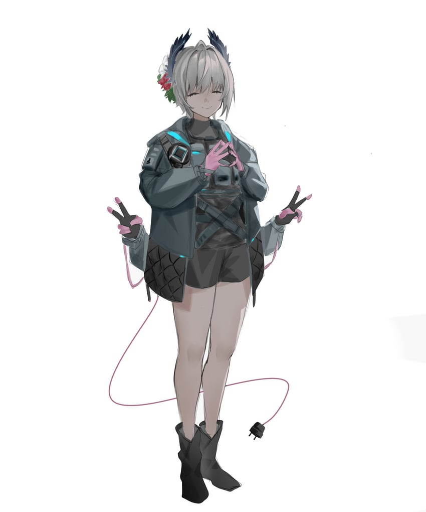 明日方舟、莱蒂亚 (明日方舟) 1名女孩 黑色靴子 黑色手套 黑色夹克 黑衬衫