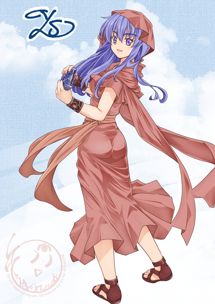 伊苏、ys origin、reah (ys) 1名女孩 蓝发 手链 棕色连衣裙 棕色凉鞋