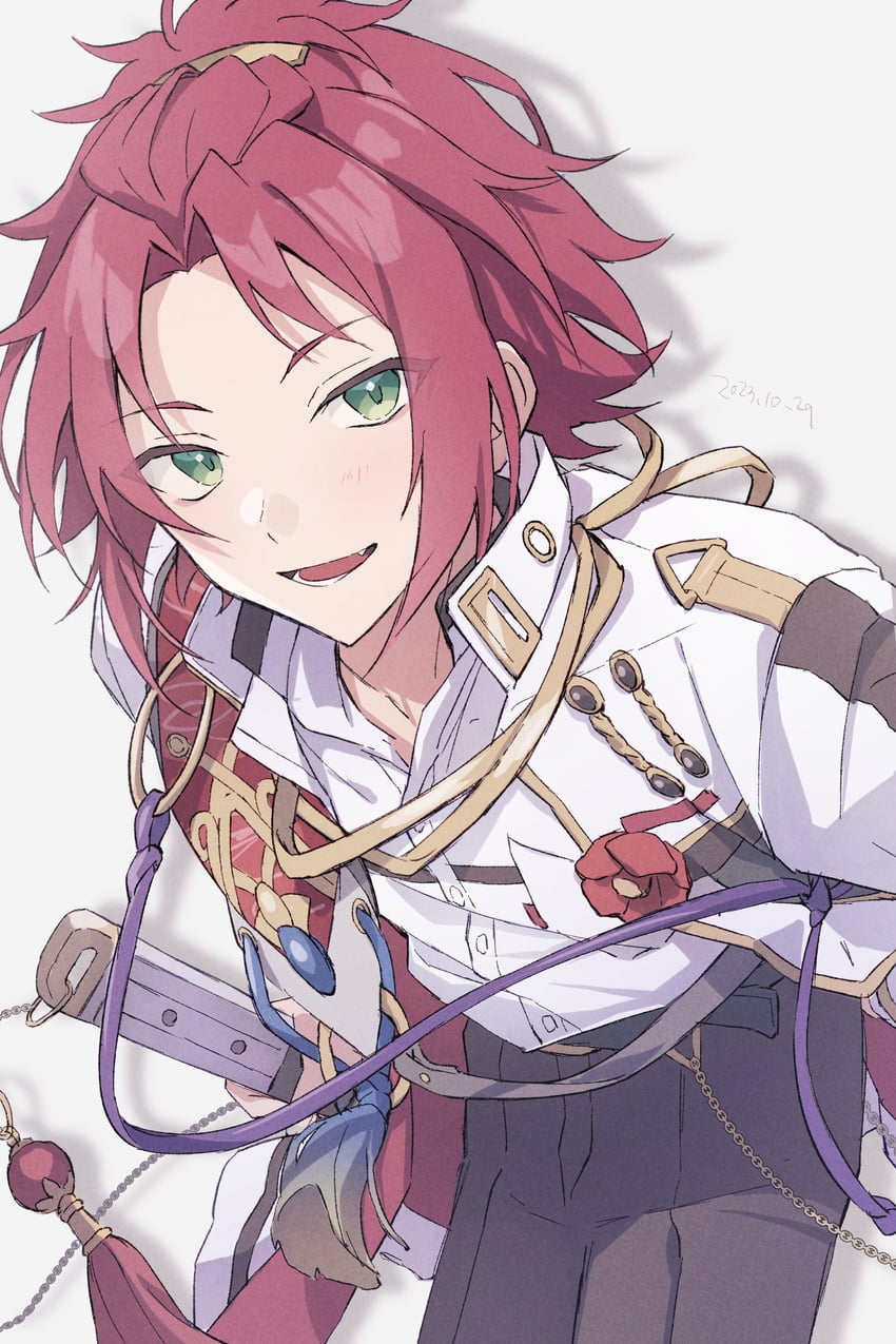 偶像梦幻祭、衣更真绪 1名男孩 撩起刘海 黑裤子 纽扣 chance basara night (ensemble stars!)