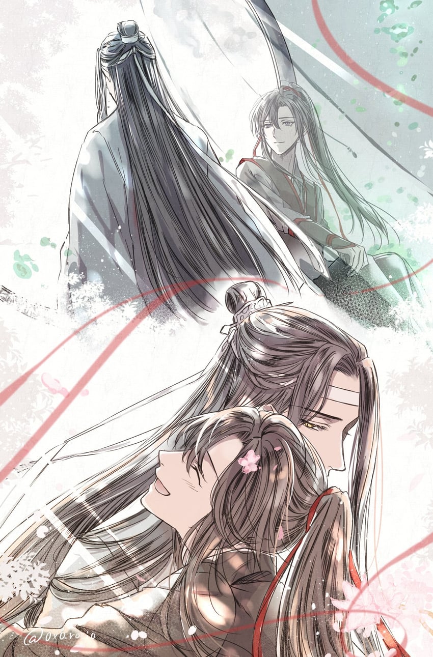 魔道祖师、蓝忘机、魏无羡 2个男孩 黑发 黑色汉服 棕发 中国风服饰