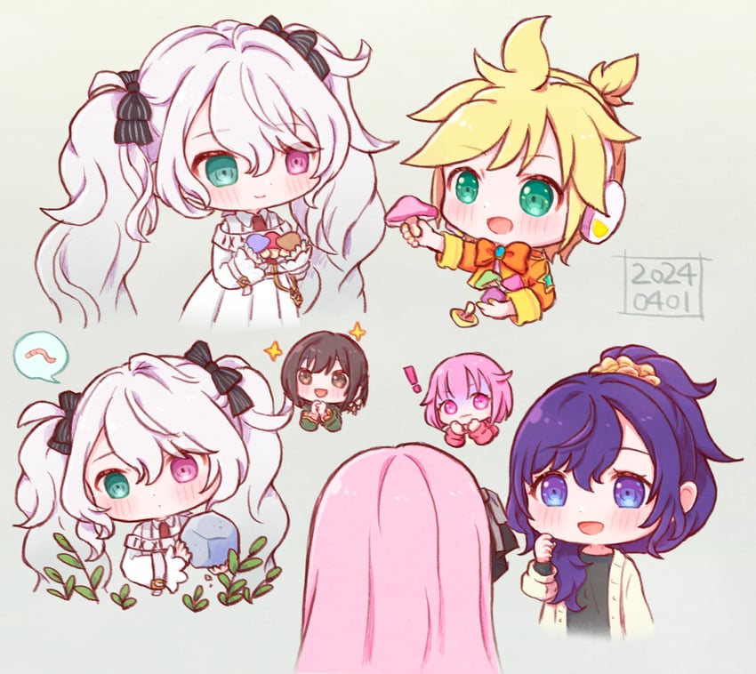 世界计划、VOCALOID、25点 巡音流歌 ! 1名男孩 5名女孩 黑色蝴蝶结 金发