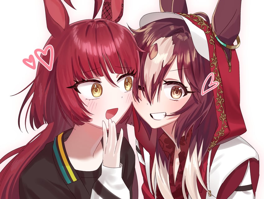 赛马娘、红色欲望 (赛马娘)、伏特加 (赛马娘) 2名女孩 呆毛 兽耳 黑色夹克 黑衬衫