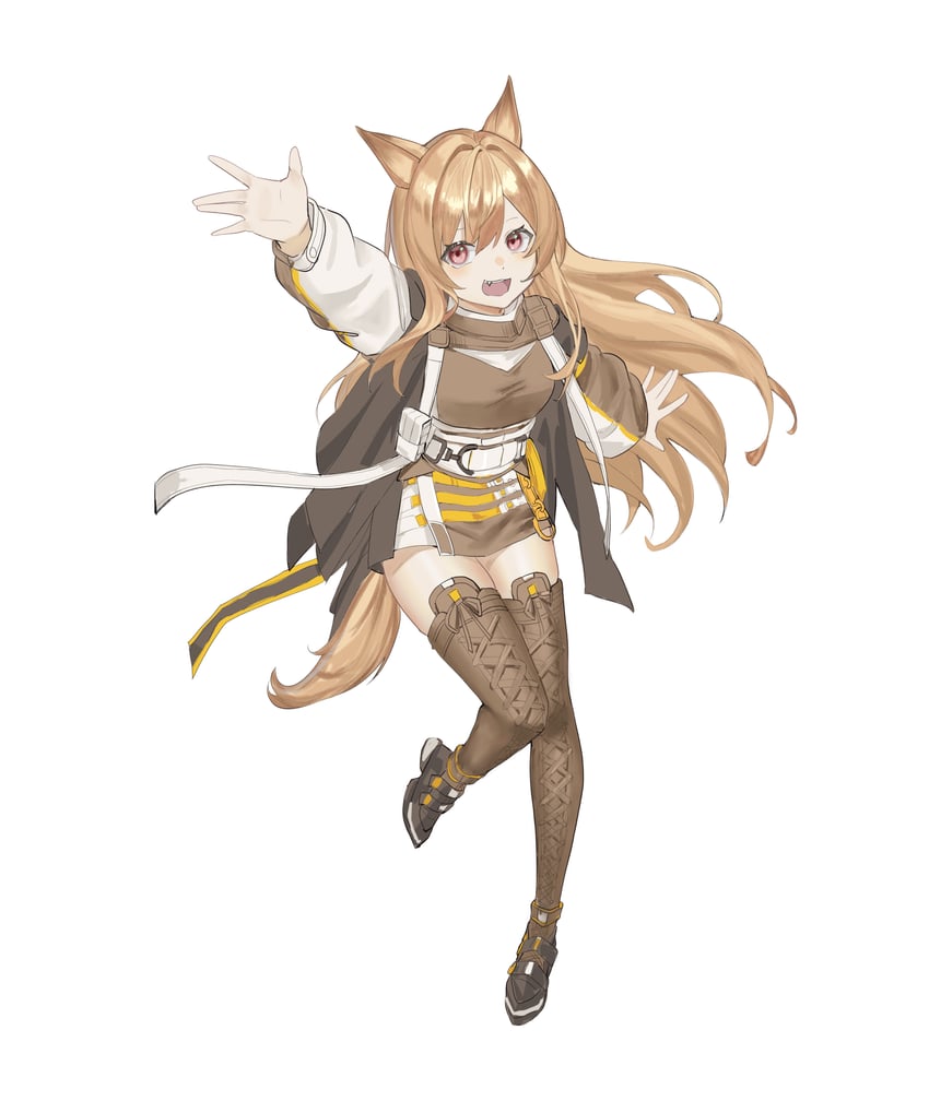 明日方舟、刻俄柏 1名女孩 :D 举手 黑色夹克 靴子