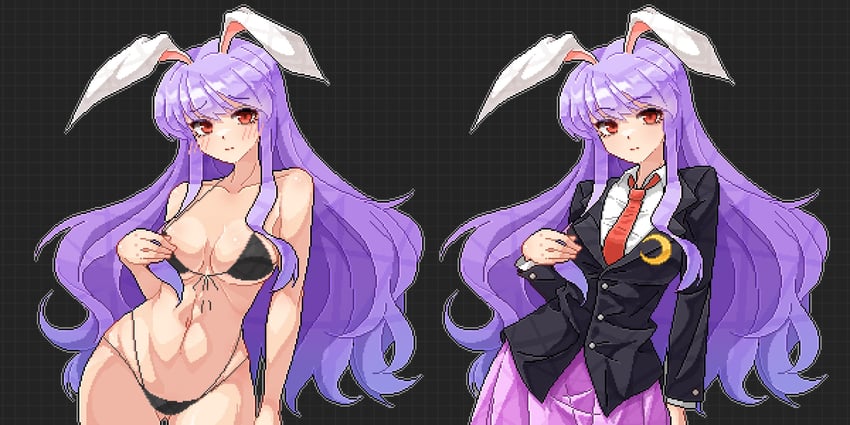 东方Project、铃仙·优昙华院·因幡 1名女孩 兽耳 比基尼 黑色比基尼 黑色夹克