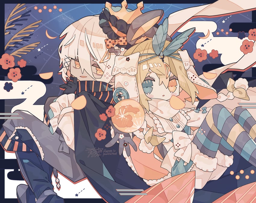 原创 1名男孩 1名女孩 黑色披肩 黑色手套 黑裤子