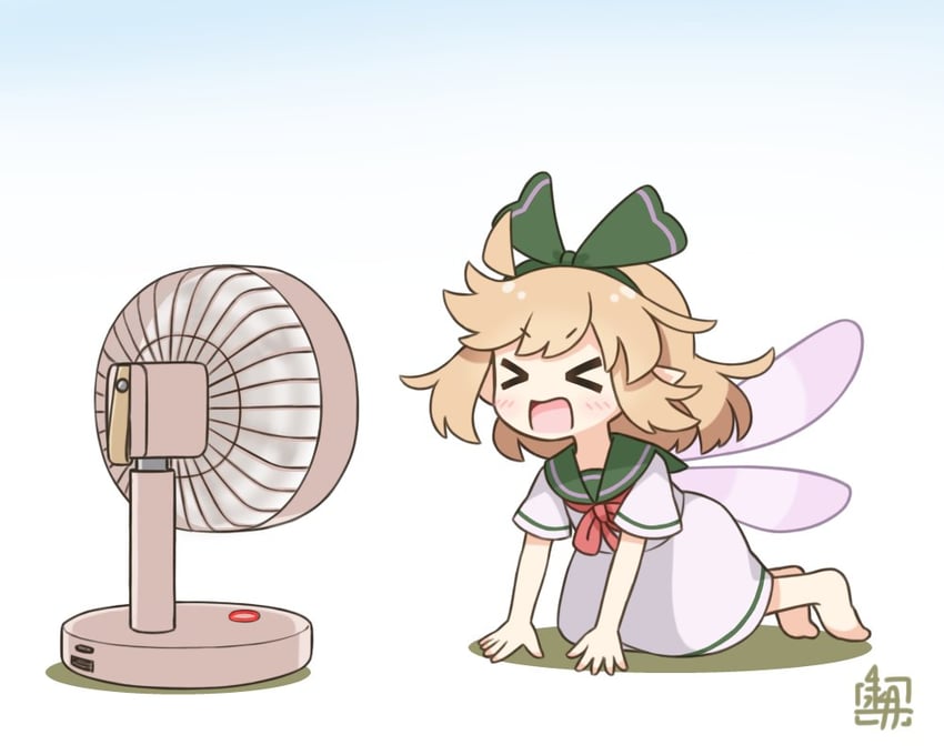 原创、爱丽丝 (北川水月) 1名女孩 闭眼挤眼 四肢着地 作者标志 赤脚