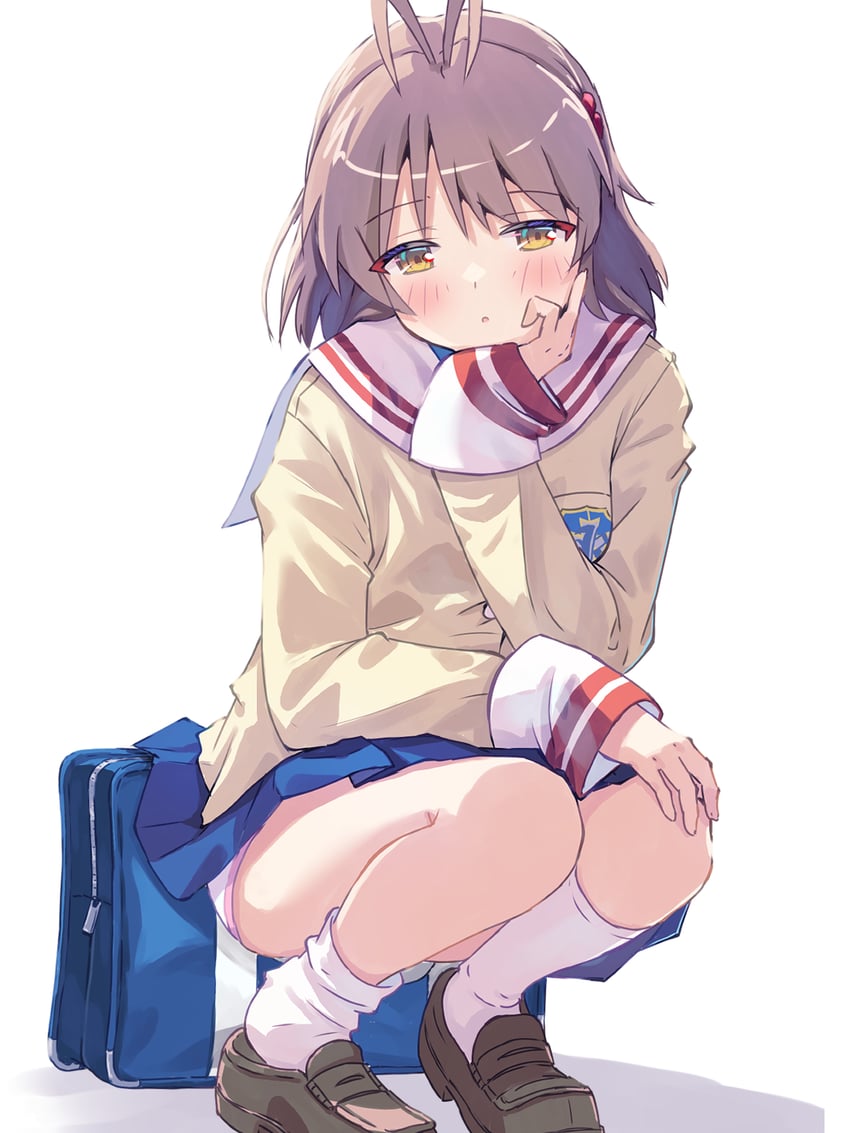 CLANNAD、古河渚 1名女孩 呆毛 包 蓝色包包 蓝裙子