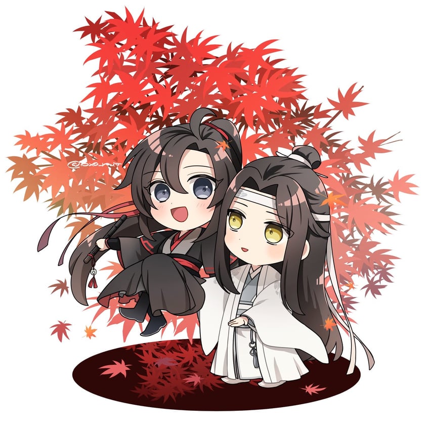 魔道祖师、蓝忘机、魏无羡 2个男孩 :D 呆毛 红叶 黑色靴子