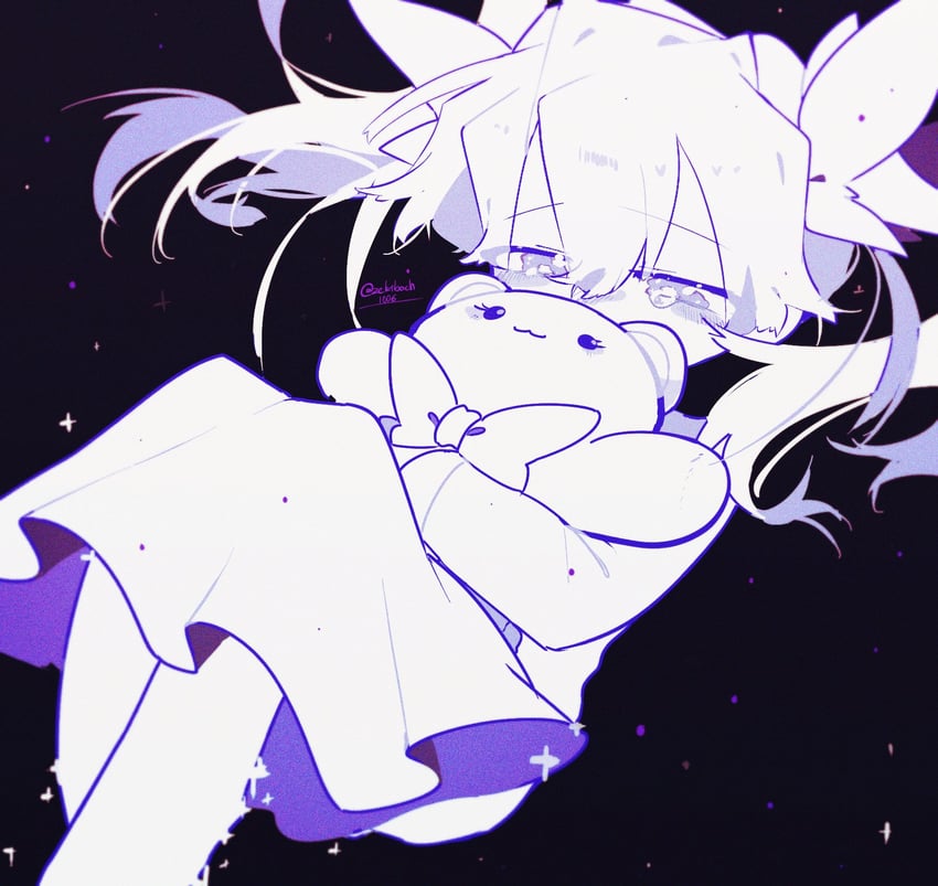 二次元插画 1名女孩 黑色背景 哭泣 睁眼哭泣 连衣裙