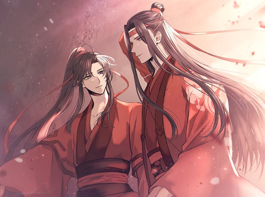 魔道祖师、蓝忘机、魏无羡 2个男孩 呆毛 替换服装 黑发 中国风服饰