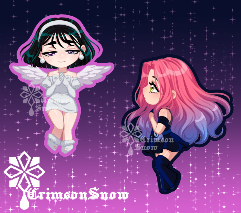 Alien Stage、Mizi (Alien Stage)、Sua (Alien Stage) 2名女孩 天使 天使翅膀 黑色连衣裙 黑色手套