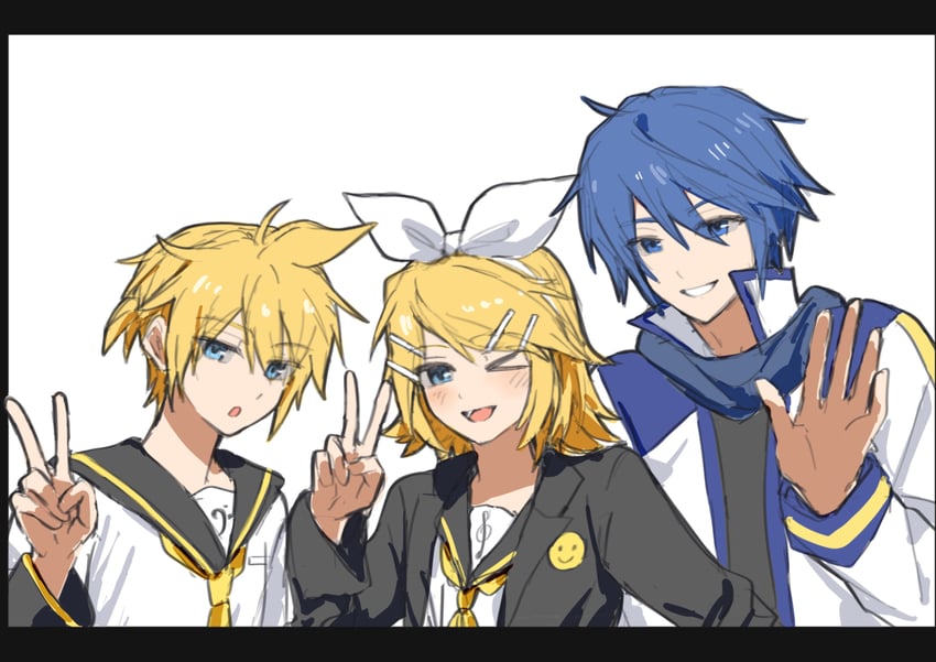 VOCALOID、镜音连、镜音铃 1名女孩 2个男孩 >_o (表情) 低音谱号 黑框