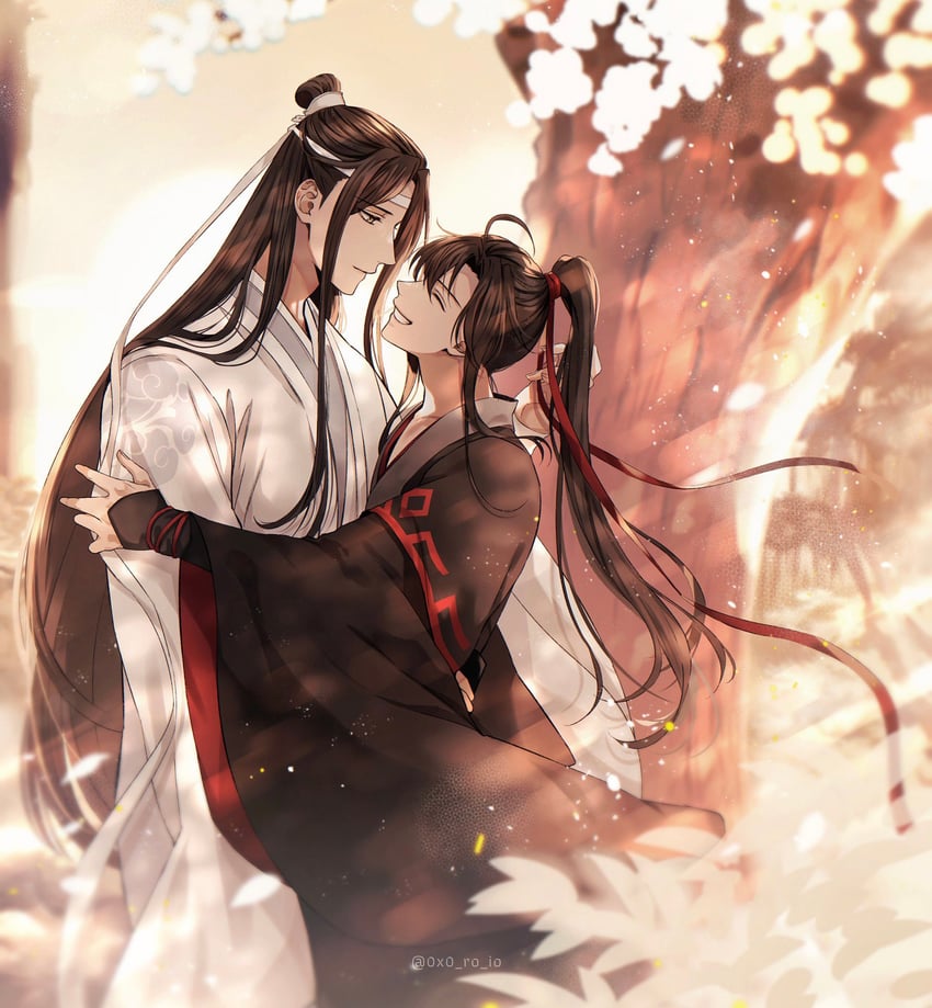 魔道祖师、蓝忘机、魏无羡 2个男孩 呆毛 美少年 黑发 黑色汉服