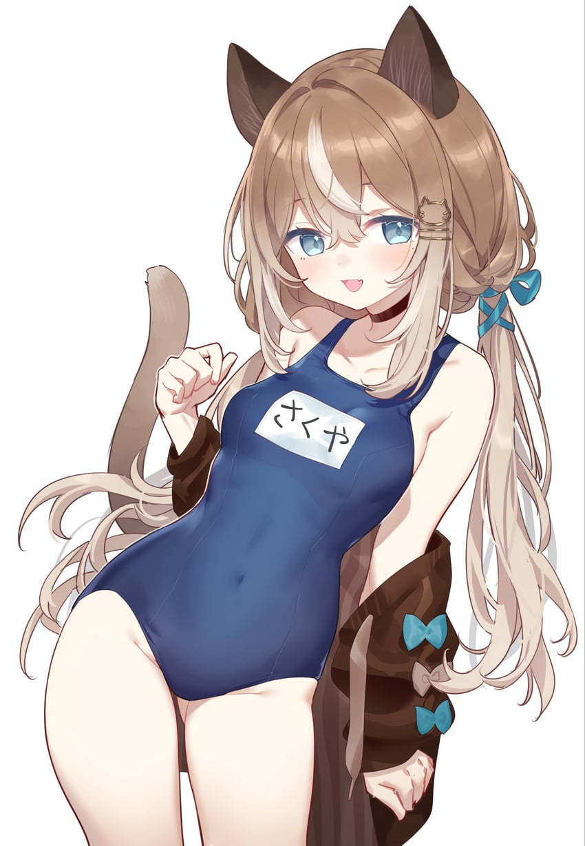 个人势虚拟主播、nekomiya sakuya 1名女孩 :D 兽耳 蓝色蝴蝶结 蓝眼