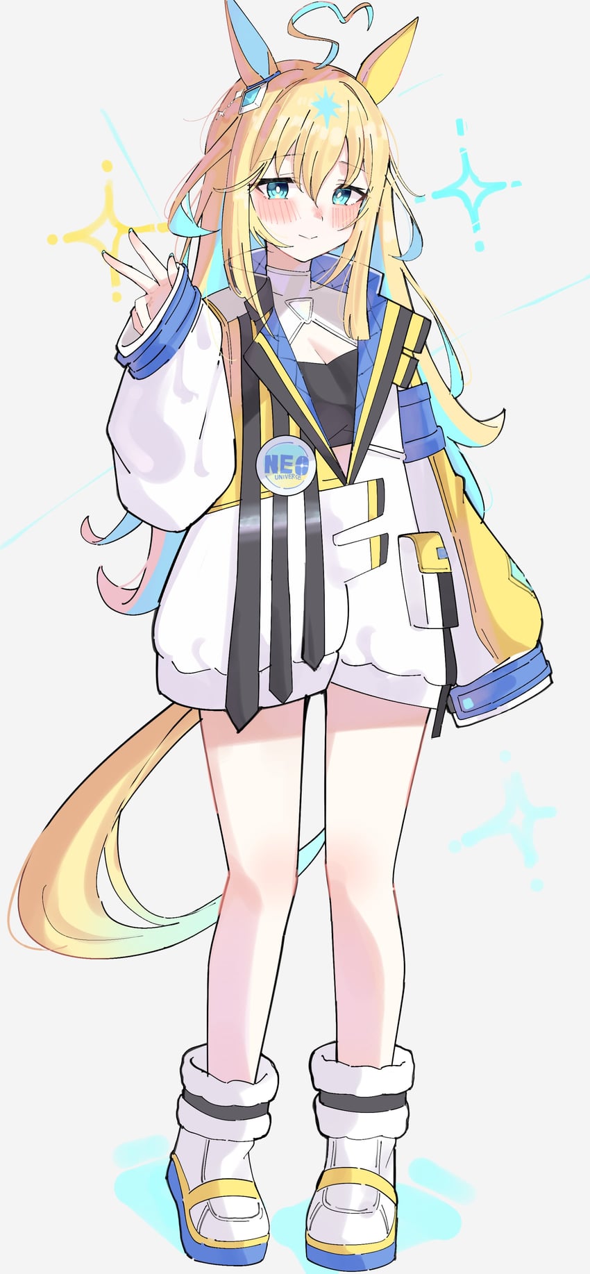 赛马娘、新宇宙 (赛马娘)、新宇宙 (Universe-naut) (赛马娘) 1名女孩 呆毛 兽耳 徽章 抹胸