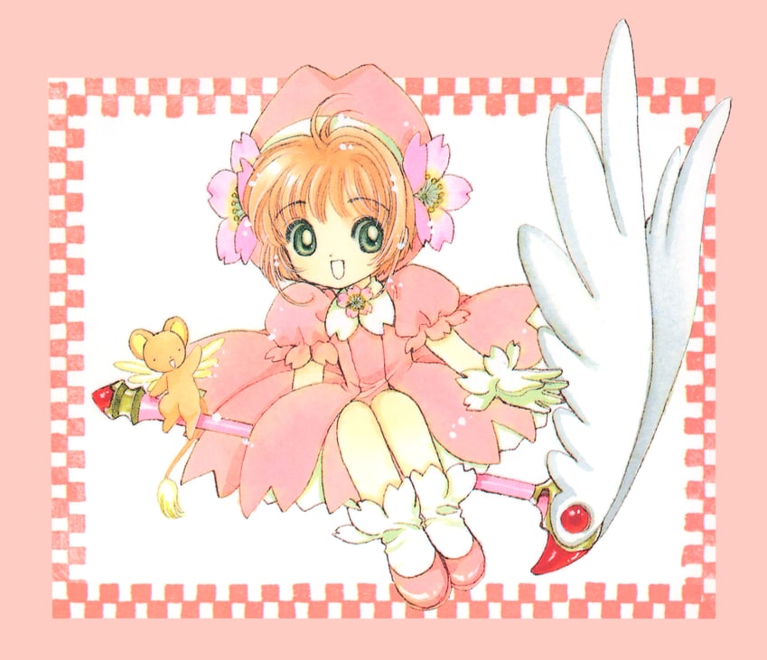 魔卡少女樱、小可 (魔卡少女樱)、木之本樱 1名女孩 棕发 小孩 花 手套