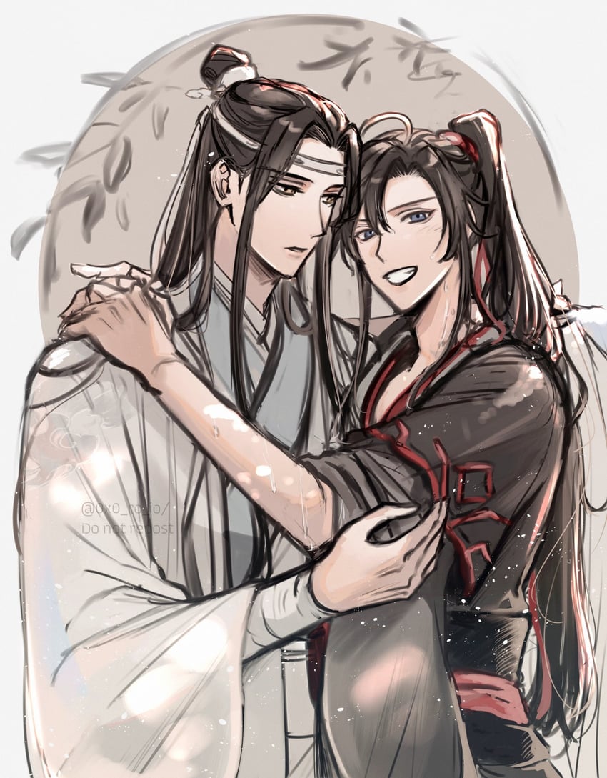 魔道祖师、蓝忘机、魏无羡 2个男孩 呆毛 美少年 黑发 黑色汉服