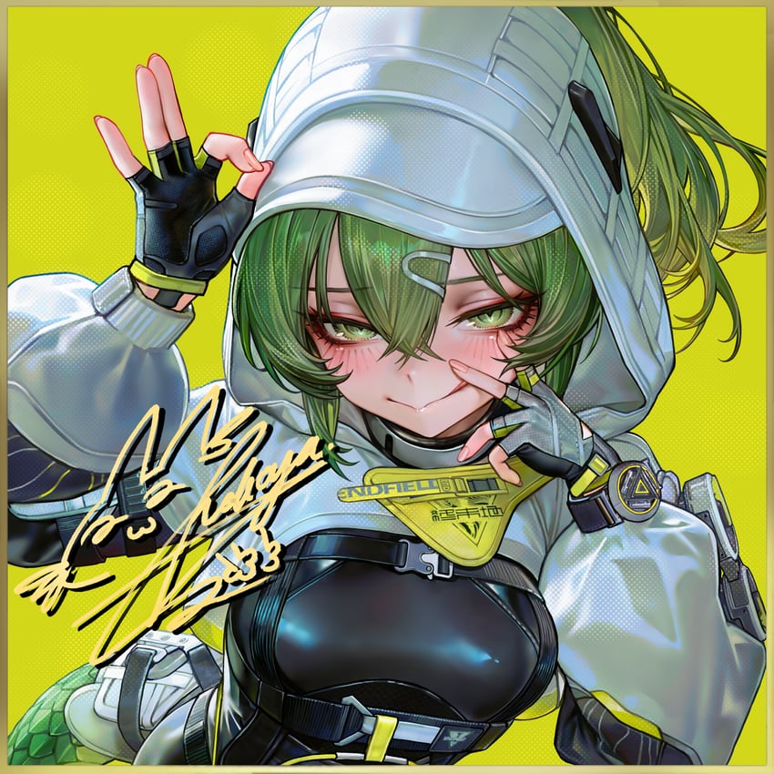 明日方舟、明日方舟：终末地、萤石(明日方舟) 1名女孩 :q 黑色连体衣 黑色手套 紧身连体衣