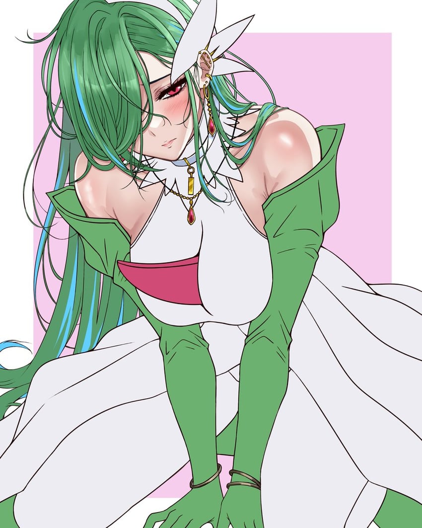 宝可梦、沙奈朵 1名女孩 乳房 穿着衣服的宝可梦 有色皮肤 绿发