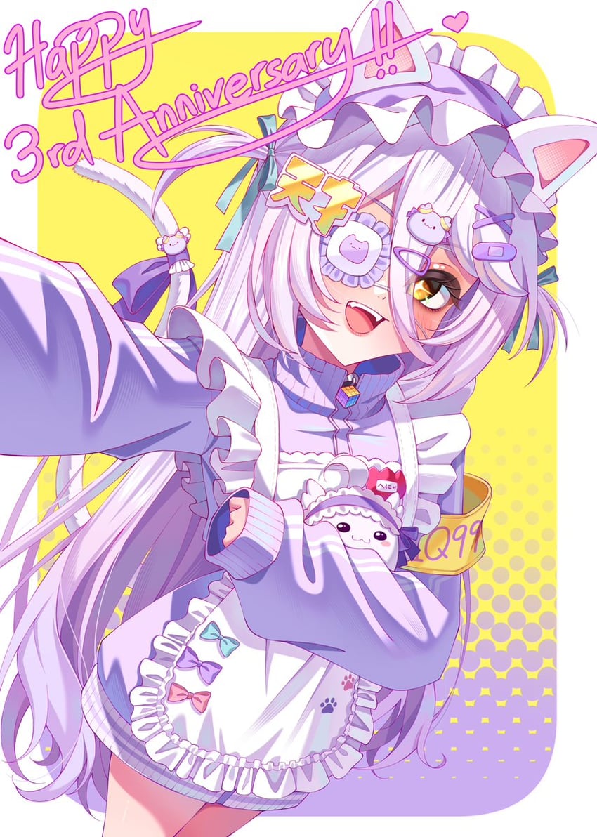 个人势虚拟主播、Henya the Genius 1名女孩 兽耳 围裙 创可贴 蝴蝶结