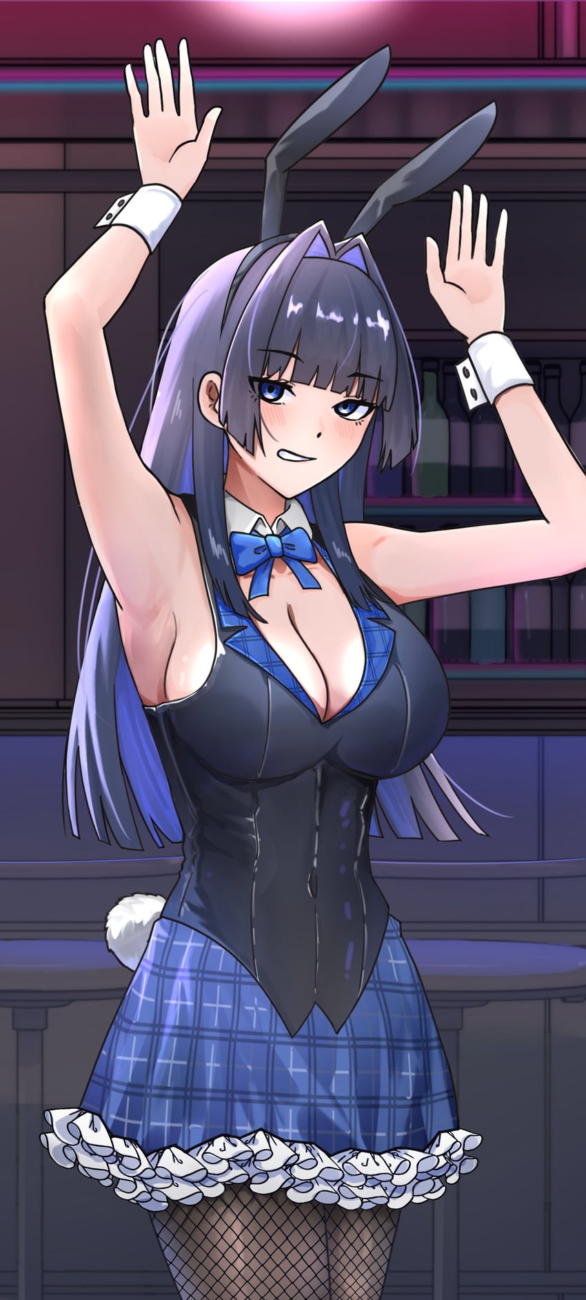 Hololive、Hololive英语、议会 (Kronii) 1名女孩 兽耳 腋下 酒吧 吧台凳