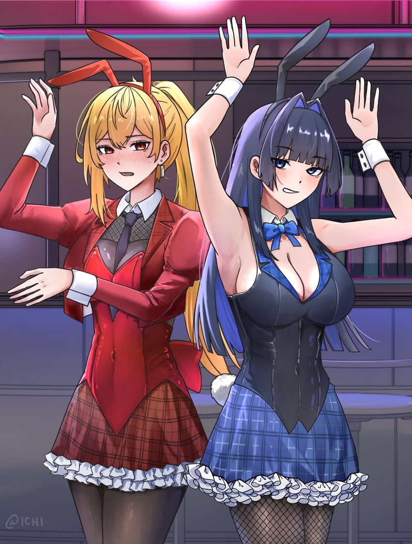 Hololive、Hololive英语、Hololive Indonesia 2名女孩 兽耳 腋下 酒吧 吧台凳