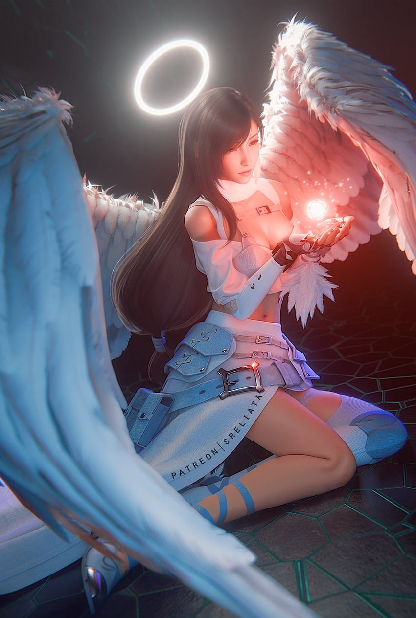 最终幻想、最终幻想VII、最终幻想VII：永恒危机 1名女孩 3D 天使 天使翅膀 不对称腿部穿着