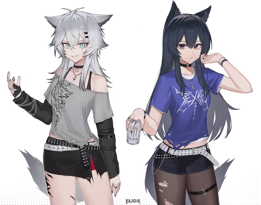 明日方舟、拉普兰德 (明日方舟)、德克萨斯 (明日方舟) 2名女孩 替换服装 兽耳穿孔 兽耳 作者名