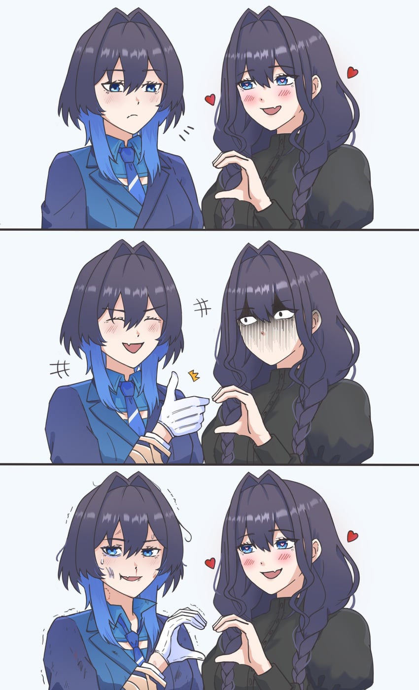 Hololive、Hololive英语、议会 (Kronii) 三格漫画 生气 黑色连衣裙 蓝眼 蓝发
