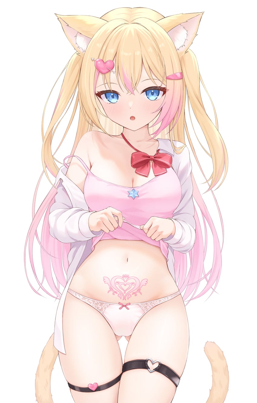 二次元插画 1名女孩 惊讶 兽耳毛 兽耳 大腿间可见臀部