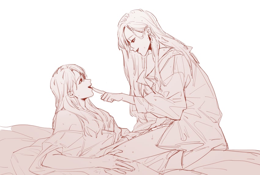 原创 2名女孩 情侣 眼神交流 手指放进别人嘴里 侧视