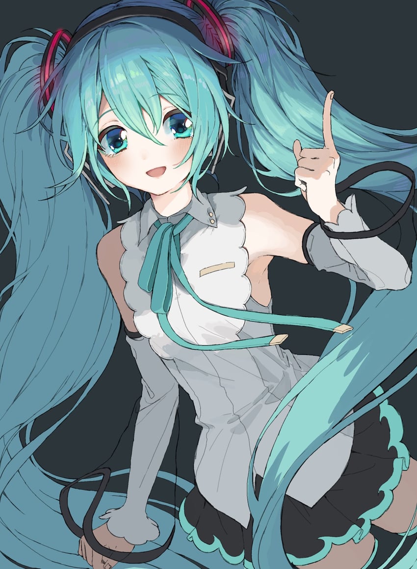 Piapro Studio、VOCALOID、初音未来 1名女孩 水色瞳 水色发 水色缎带 腋下