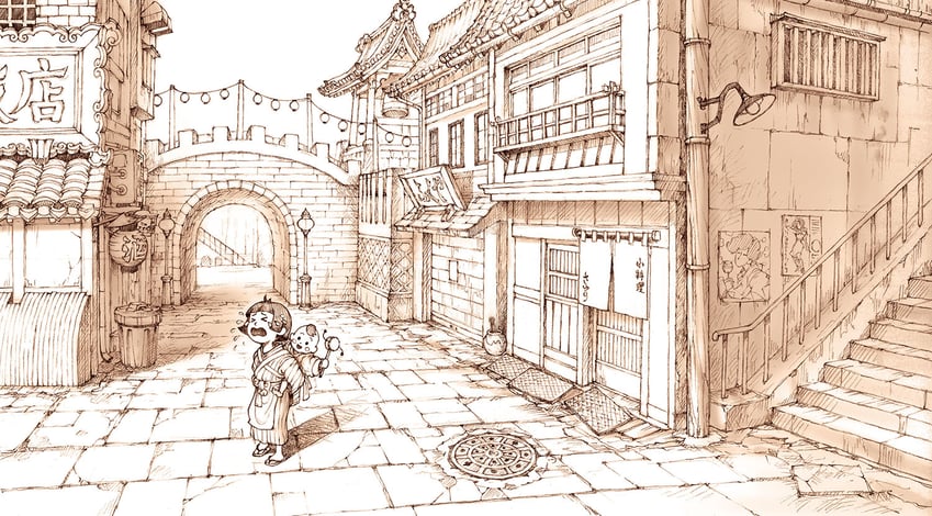 原创 1名男孩 1名女孩 闭眼挤眼 围裙 带铁栅栏的窗户