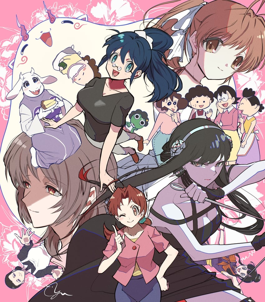 我们这一家、樱桃小丸子、CLANNAD 6个以上女孩 ;) 围裙 黑色连衣裙 黑发