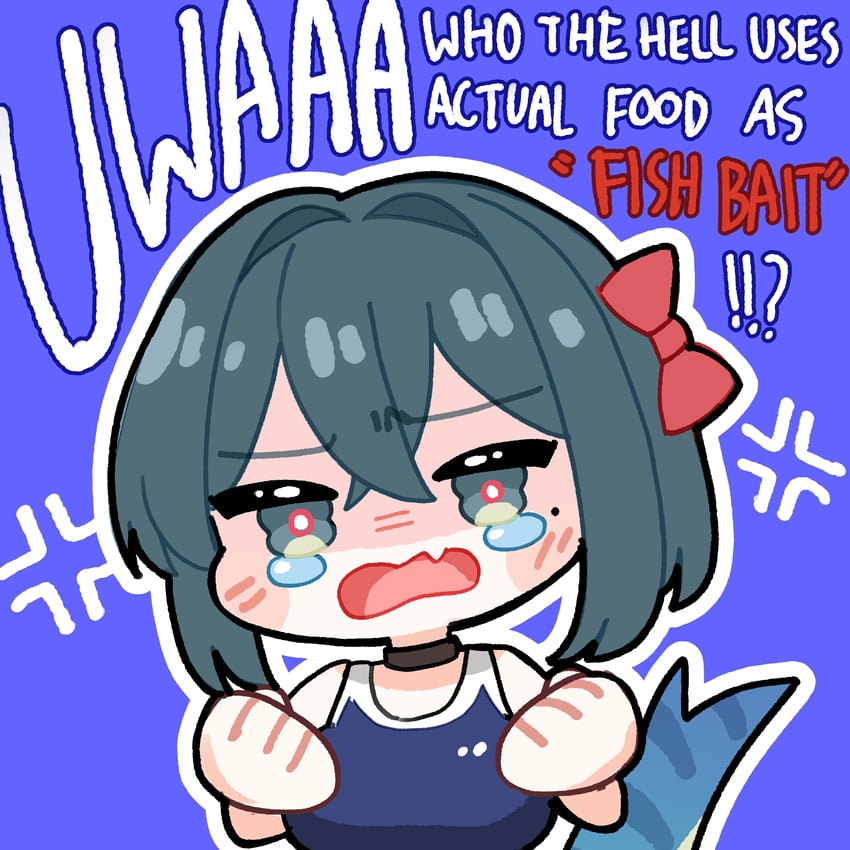 原创 1名女孩 青筋 黑色项圈 蓝色背景 蓝眼