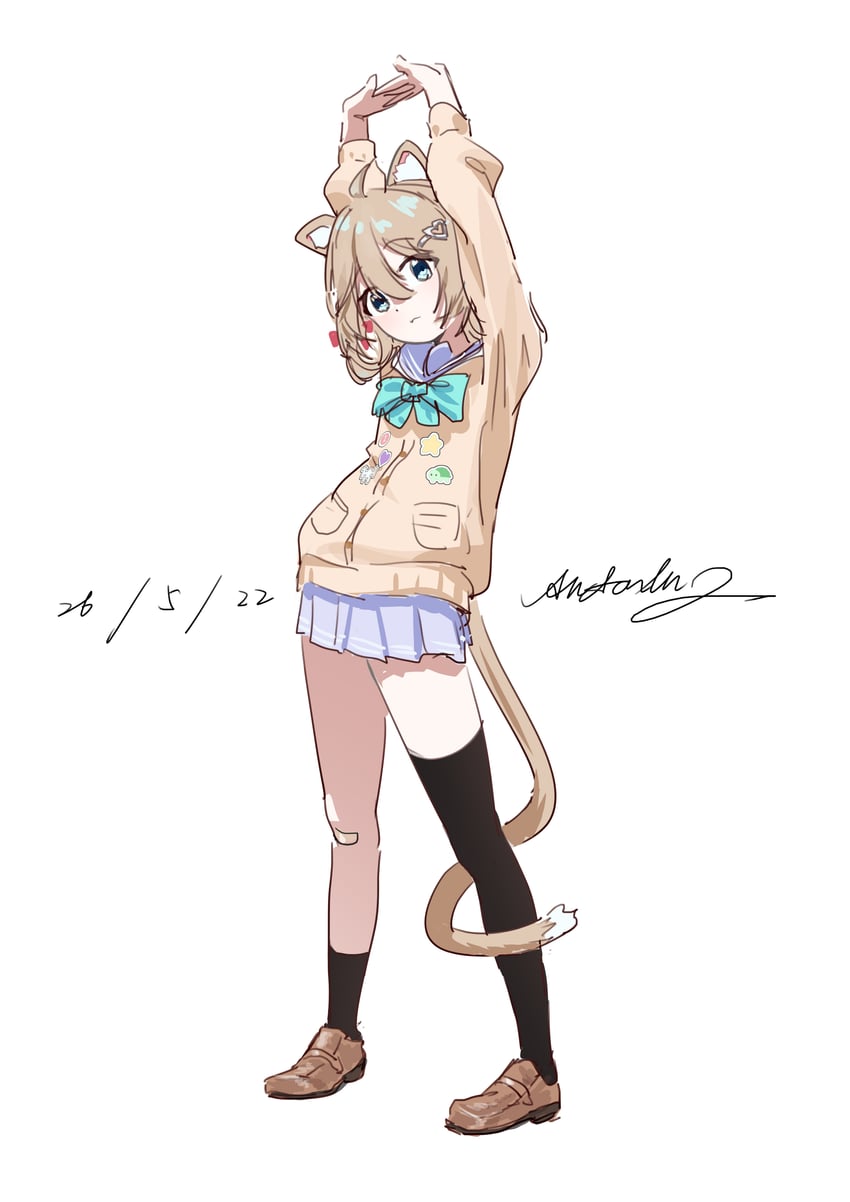 Vedal AI、Neuro-sama、Neuro-sama (第一套服装) 1名女孩 呆毛 兽耳 水蓝色蝴蝶结 水蓝色蝴蝶结