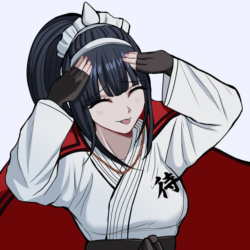 百日战线 -最终防卫学园-、曲鸟虚子 1名女孩 微笑 啊那个...嘿嘿 (模因) 举起双手 黑色手套