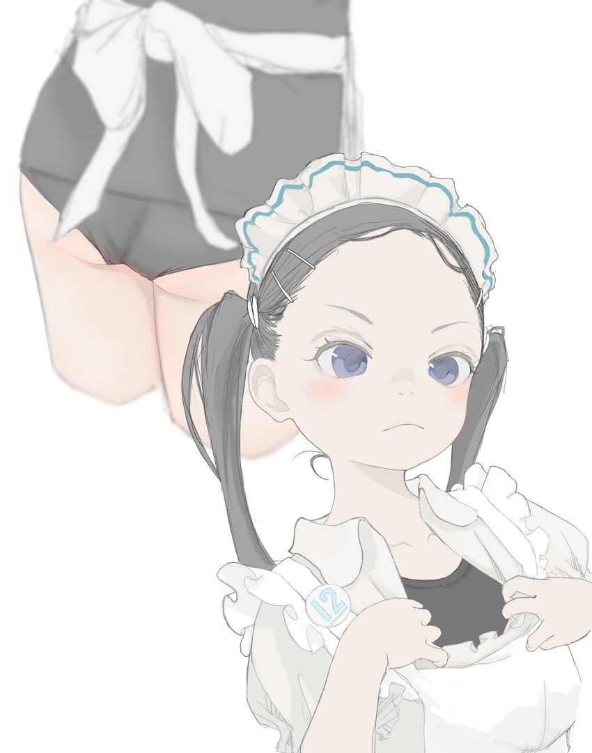 原创 1名女孩 围裙 黑色内裤 蓝眼 闭嘴