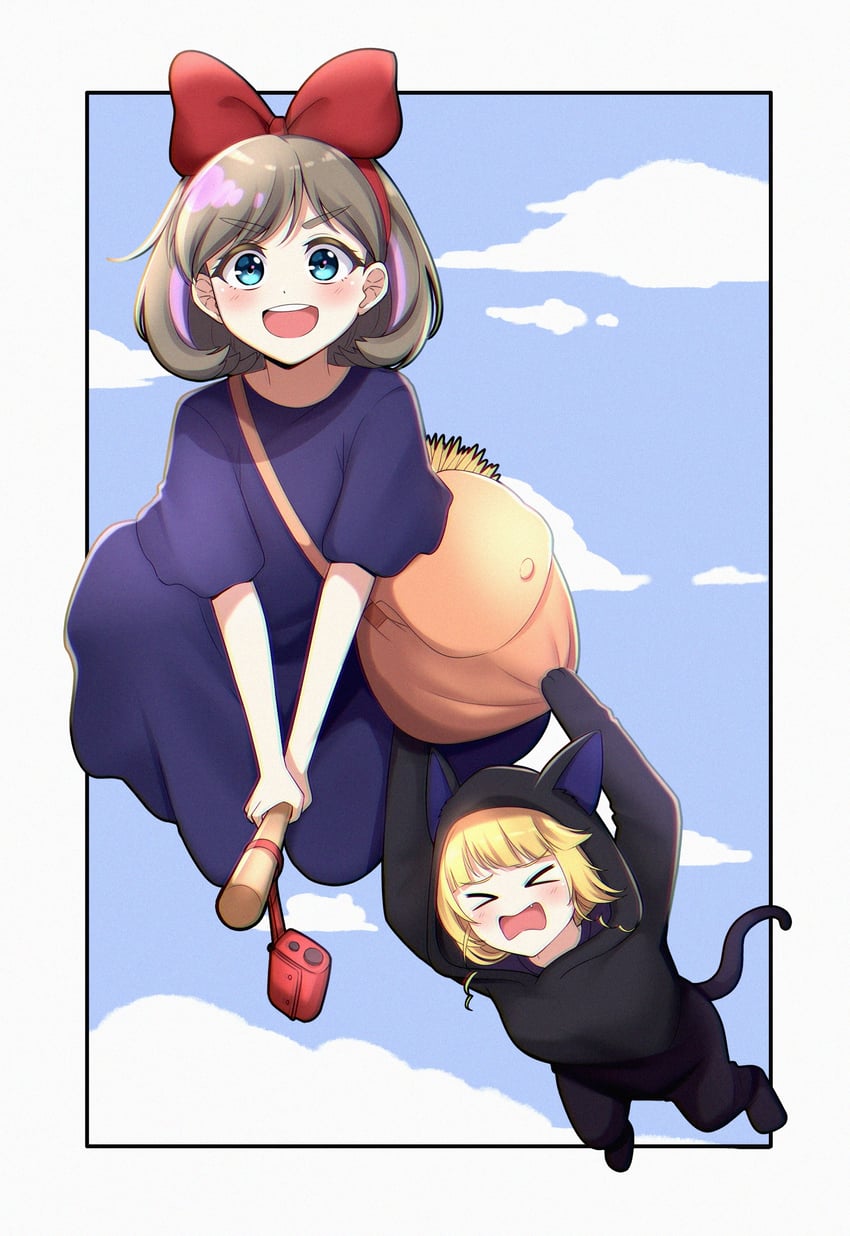 Love Live!、Love Live! Superstar!!、魔女宅急便 2名女孩 闭眼挤眼 动物装 黑色连衣裙 边框