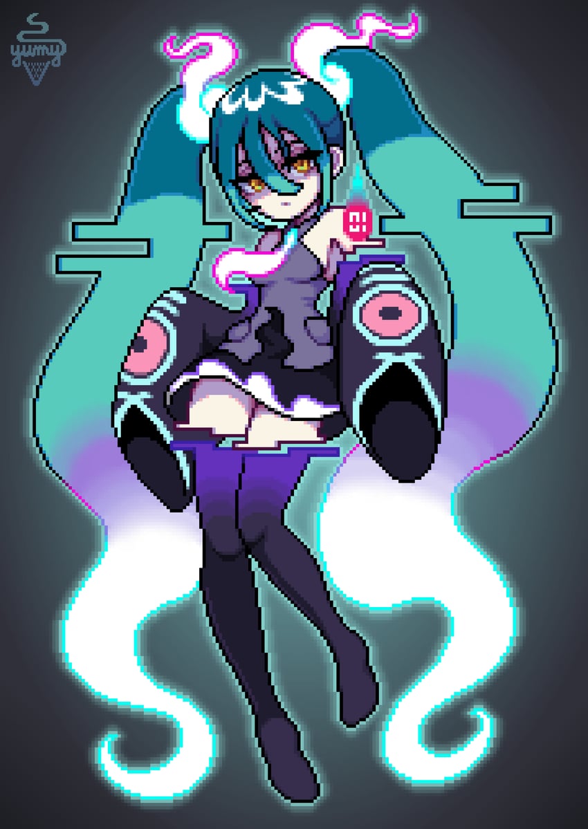 宝可梦、宝可梦×初音未来联动项目、VOCALOID 1名女孩 水色发 作者名 黑色过膝袜 乳房
